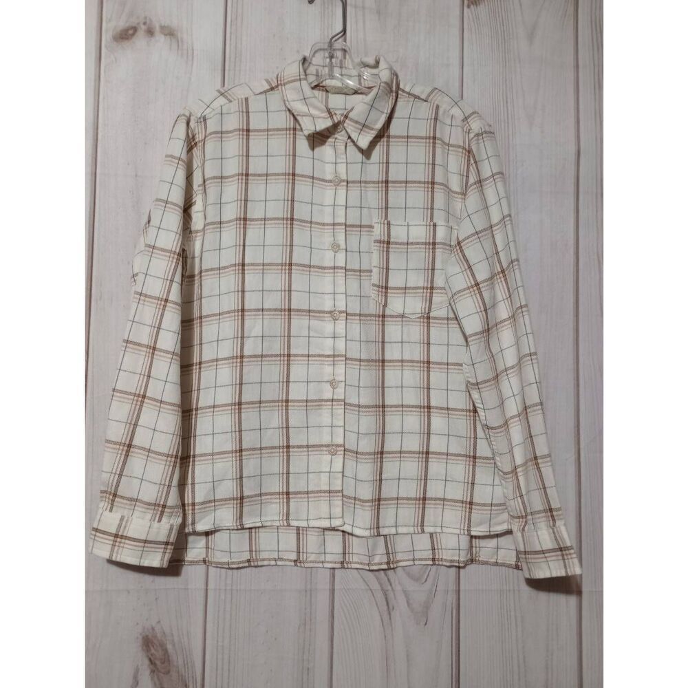 Marmot Mountain Works Shirt Ladies Small Flannel‎ Button Front Long Sleeve Ivory